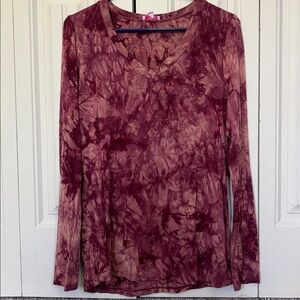 Burgundy Tie-Dye Long Sleeve Top